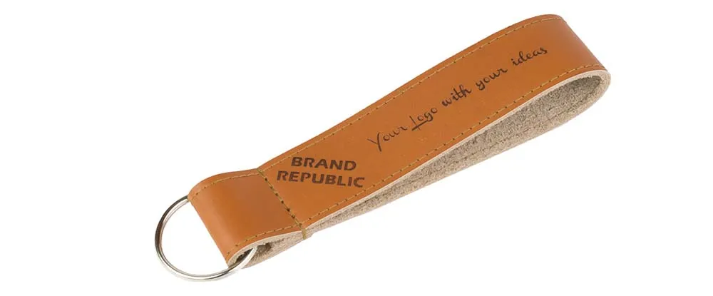 Genuine Leather Keychain with Embossed Logo - Image 1